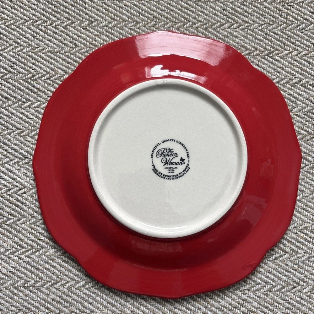 Pioneer Woman Retro Red Dot, Salad Plate 8.75 in. Wide Red Edge
